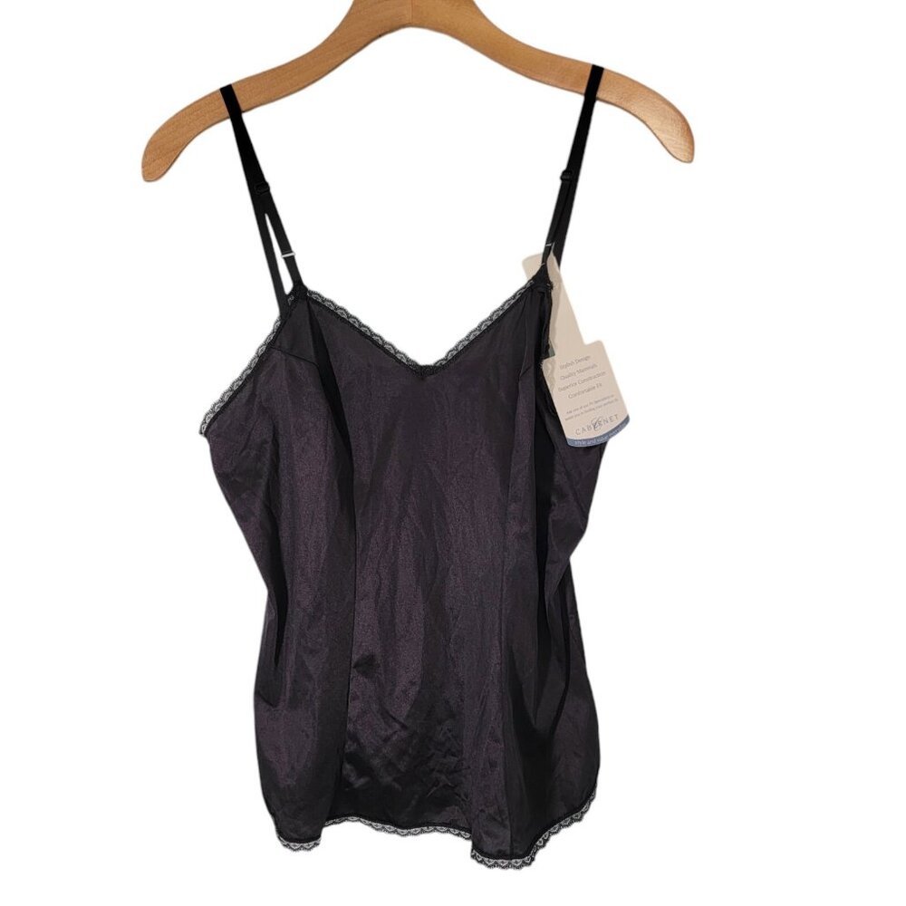 NWT Vintage 90’s Cabernet Camisole Top Black Laced V-Neck‎ Straps Nylon Size 34